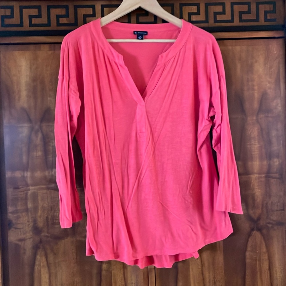 New Directions Women XL Coral Long Sleeve V-Neck Top Cotton Rayon Casual Knit - Picture 5 of 7